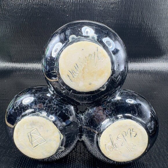 Van Briggle Art Pottery Triple Bud Vase Attached Signed Black Crackled Glaze VTG - Picture 5 of 11